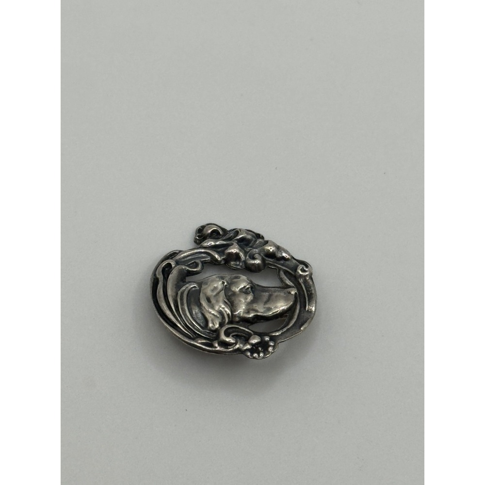 Antique Art Nouveau Dog Pin Brooch Marked Sterling Front - Picture 3 of 9